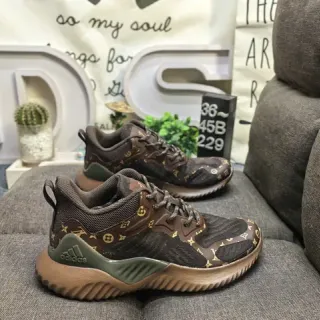 Adidas Brown Gold Monogram-Print Mesh Upper Layered Sculpted Midsole Lifestyle Sneakers