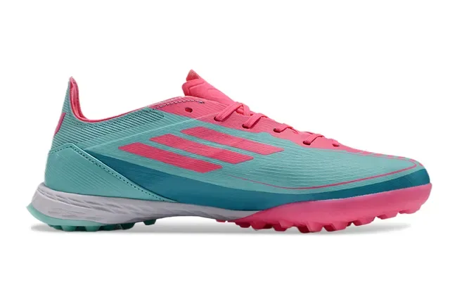 Adidas F50 Chaussures de football turf upper en maille légère bleu rose silhouette basse 7