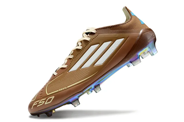 Adidas F50 Brown Blue Low-Cut Cleat Iridescent Holographic Soleplate Firm-Ground Soccer Shoes 3