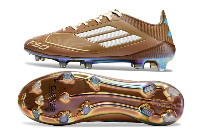 Adidas F50 Brown Blue Low-Cut Cleat Iridescent Holographic Soleplate Firm-Ground Soccer Shoes 6
