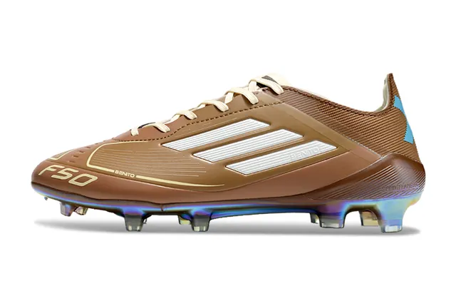Adidas F50 Brown Blue Low-Cut Cleat Iridescent Holographic Soleplate Firm-Ground Soccer Shoes 7