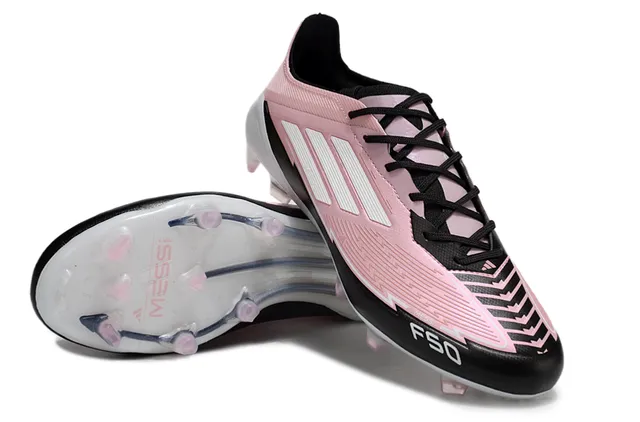 Adidas F50 Messi गुलाबी काला सफेद फर्म ग्राउंड फुटबॉल जूते 2