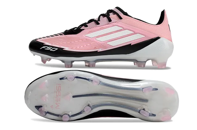 Adidas F50 Messi गुलाबी काला सफेद फर्म ग्राउंड फुटबॉल जूते 6