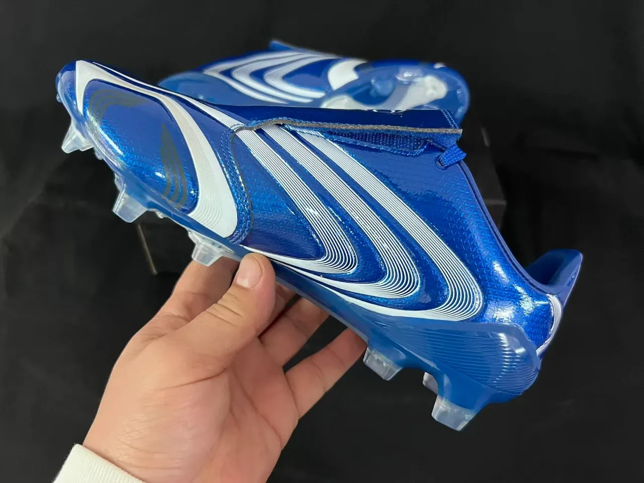 Adidas F50 Azul Branco Metálico Linha Ondulada Solo Firme Sapatos de Futebol 4
