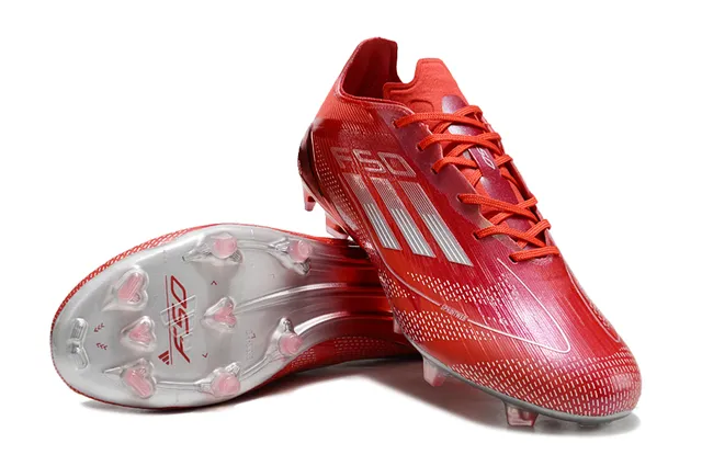 Adidas F50 Rojo Plateado Bajo Sintético Tejido Speedframe Cage Césped firme Zapatos de fútbol 4