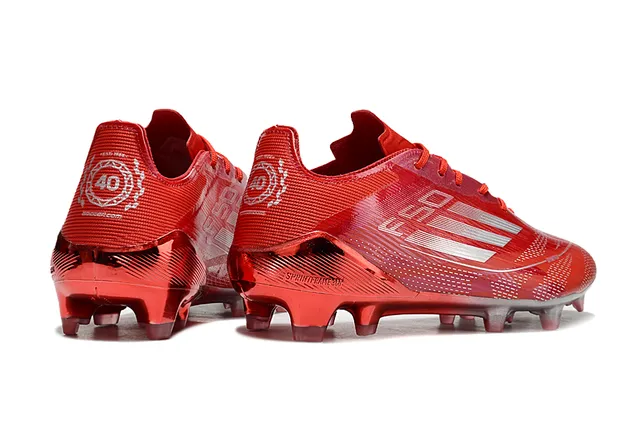 Adidas F50 Rojo Plateado Bajo Sintético Tejido Speedframe Cage Césped firme Zapatos de fútbol 5