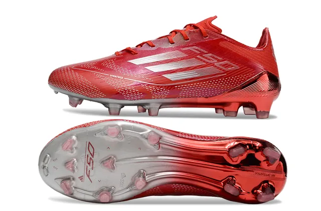 Adidas F50 Rojo Plateado Bajo Sintético Tejido Speedframe Cage Césped firme Zapatos de fútbol 6