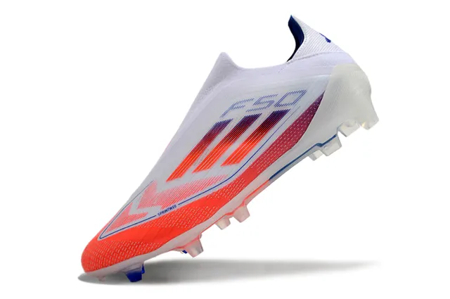 Adidas F50 Blanco Naranja sin cordones Upper de ajuste sock-fit Malla gradient Para terreno firme Zapatos de fútbol 3