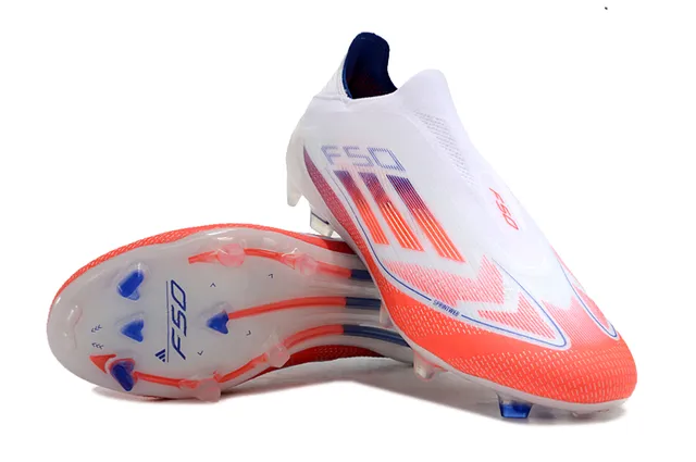 Adidas F50 Blanco Naranja sin cordones Upper de ajuste sock-fit Malla gradient Para terreno firme Zapatos de fútbol 4