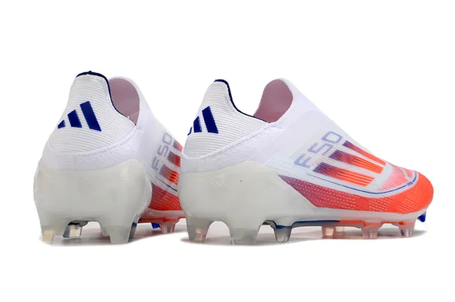Adidas F50 Blanco Naranja sin cordones Upper de ajuste sock-fit Malla gradient Para terreno firme Zapatos de fútbol 5