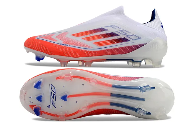 Adidas F50 Blanco Naranja sin cordones Upper de ajuste sock-fit Malla gradient Para terreno firme Zapatos de fútbol 6