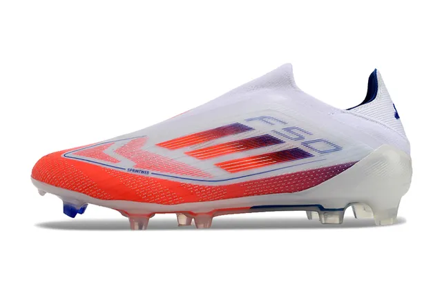 Adidas F50 Blanco Naranja sin cordones Upper de ajuste sock-fit Malla gradient Para terreno firme Zapatos de fútbol 7