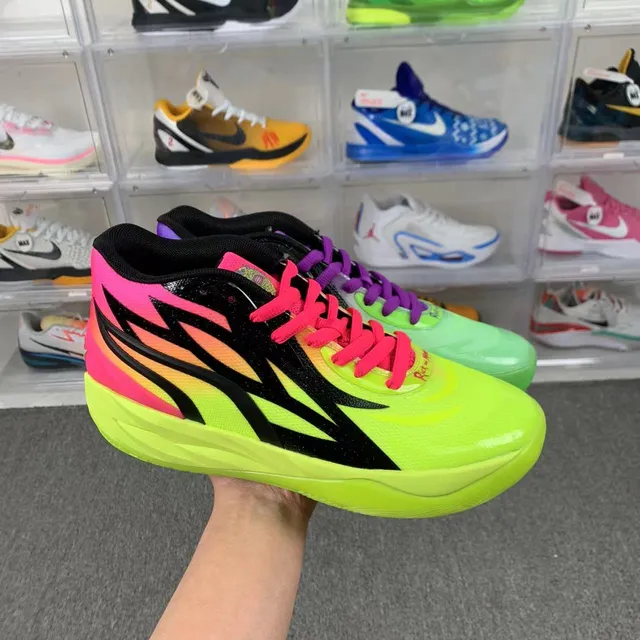 Adidas Green Purple High-Top Silhouette Neon Gradient Upper Basketball Shoes 3