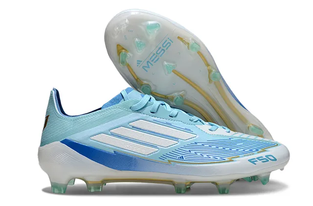 Adidas Messi Bleu Clair Blanc Textile Chaussures de football pour sol ferme 2