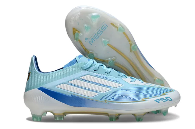 Adidas Messi Bleu Clair Blanc Textile Chaussures de football pour sol ferme 6