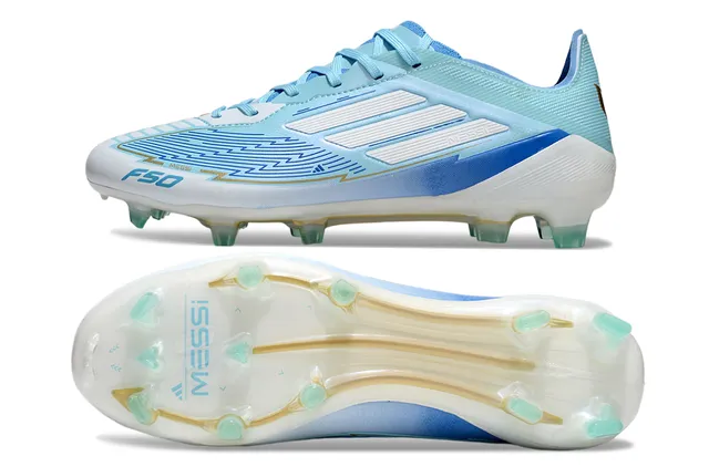 Adidas Messi Bleu Clair Blanc Textile Chaussures de football pour sol ferme 7