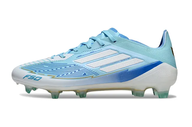 Adidas Messi Bleu Clair Blanc Textile Chaussures de football pour sol ferme 8