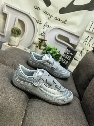 أديداس أحذية رياضية فضية معدنية Velcro Strap Low-Top نمط حياة 9