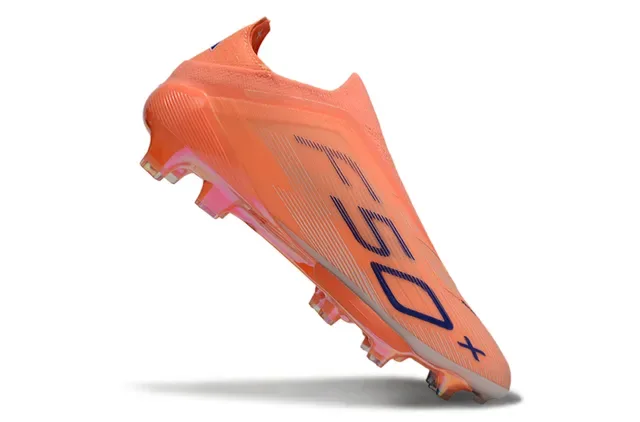 Adidas Chaussures de football orange bleu low-cut sock-fit upper semelle TPU translucide surface ferme 2