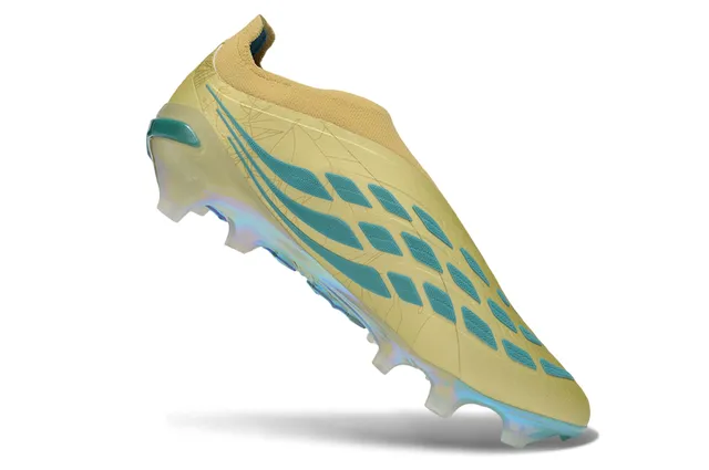 Adidas Predator Bege Azul Colar Ajuste de Meia Talão Iridescente Holográfico Solo Firme Sapatos de Futebol 2