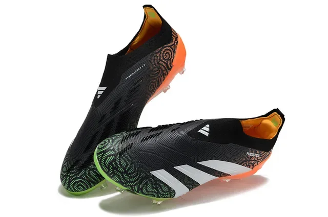 Adidas Predator Sapatos de Futebol Preto e Laranja Colar de Meia Upper Sintético com Padrão Sola para Solo Firme 2