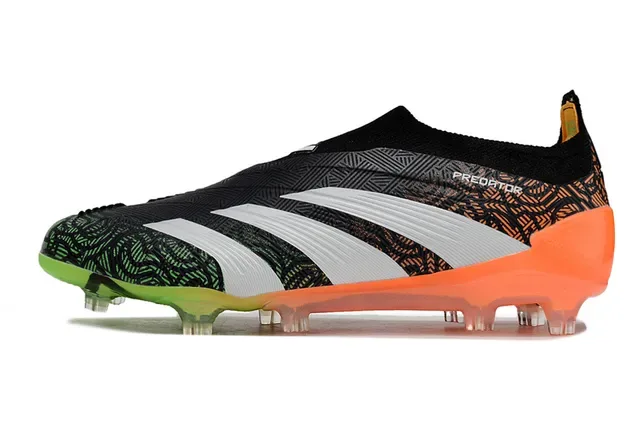 Adidas Predator Sapatos de Futebol Preto e Laranja Colar de Meia Upper Sintético com Padrão Sola para Solo Firme 3