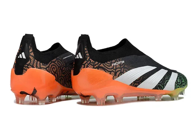 Adidas Predator Sapatos de Futebol Preto e Laranja Colar de Meia Upper Sintético com Padrão Sola para Solo Firme 4