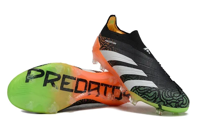 Adidas Predator Sapatos de Futebol Preto e Laranja Colar de Meia Upper Sintético com Padrão Sola para Solo Firme 5