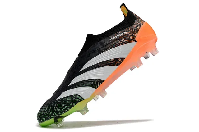 Adidas Predator Sapatos de Futebol Preto e Laranja Colar de Meia Upper Sintético com Padrão Sola para Solo Firme 6