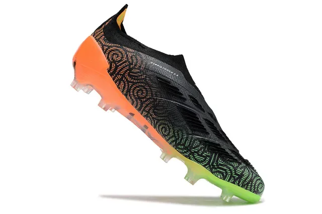 Adidas Predator Sapatos de Futebol Preto e Laranja Colar de Meia Upper Sintético com Padrão Sola para Solo Firme 7