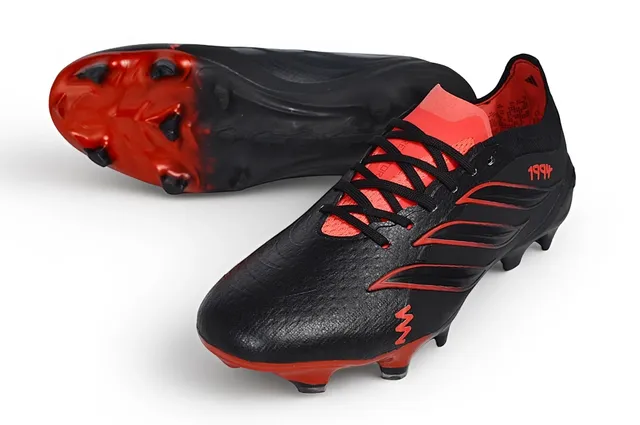 Adidas Predator Preto Vermelho Baixo Corte Botinha Colar Couro Sintético Superior Campo Firme Sapatos de Futebol 5