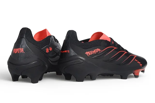 Adidas Predator Preto Vermelho Baixo Corte Botinha Colar Couro Sintético Superior Campo Firme Sapatos de Futebol 6