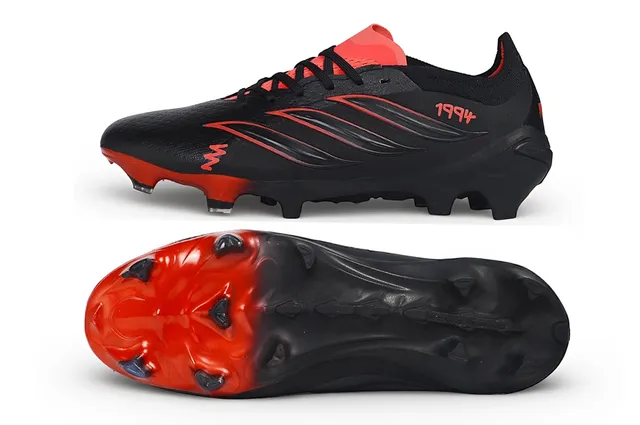 Adidas Predator Preto Vermelho Baixo Corte Botinha Colar Couro Sintético Superior Campo Firme Sapatos de Futebol 7