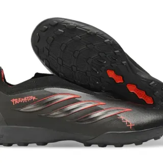 Adidas Predator Black Red Low-Cut Silhouette Molded Rubber Studs Turf Soccer Shoes