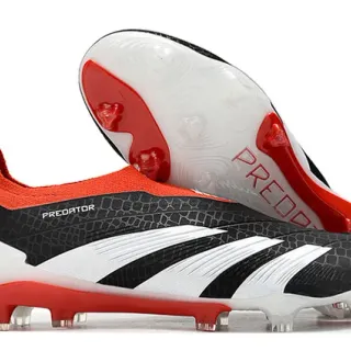 Adidas Predator Black Red Textured Scale-Pattern Upper Sock-Fit Collar Firm-Ground Soccer Shoes