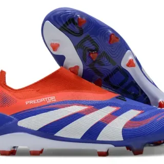 Adidas Predator नीला नारंगी सॉक-फिट कॉलर रिब्ड सिंथेटिक अपर फर्म-ग्राउंड फुटबॉल जूते