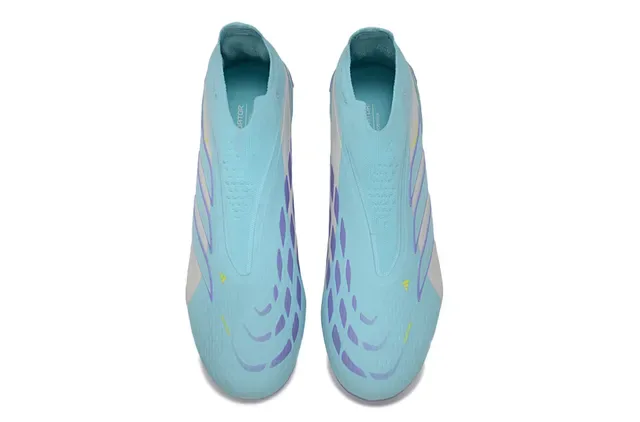 أحذية كرة القدم Adidas Predator أزرق بنفسجي بدون أربطة علوة جورب غير متماثلة 3 شرائط أرضية صلبة 2
