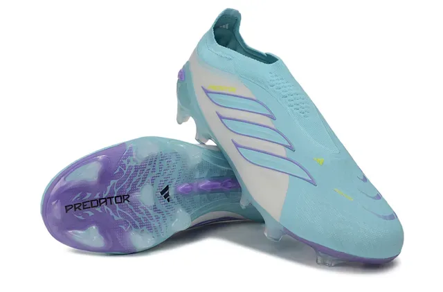 أحذية كرة القدم Adidas Predator أزرق بنفسجي بدون أربطة علوة جورب غير متماثلة 3 شرائط أرضية صلبة 3