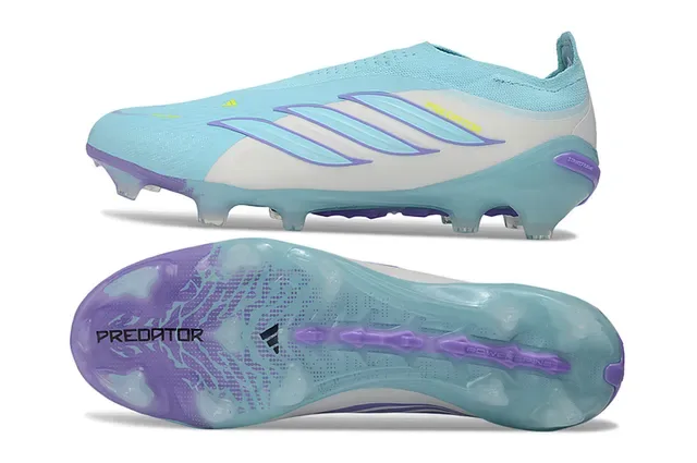 أحذية كرة القدم Adidas Predator أزرق بنفسجي بدون أربطة علوة جورب غير متماثلة 3 شرائط أرضية صلبة 6