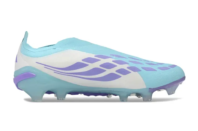 أحذية كرة القدم Adidas Predator أزرق بنفسجي بدون أربطة علوة جورب غير متماثلة 3 شرائط أرضية صلبة 7