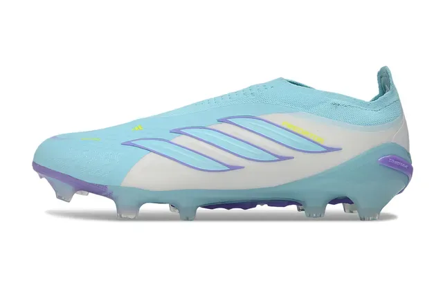 أحذية كرة القدم Adidas Predator أزرق بنفسجي بدون أربطة علوة جورب غير متماثلة 3 شرائط أرضية صلبة 8