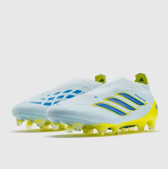 Adidas Predator أزرق أصفر أعلى نسيجي كولار جوارب أرض ثابتة أحذية كرة القدم 2