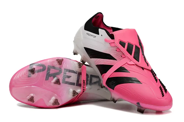 Adidas Predator Rosa Preto cadarço assimétrico jaula sola transparente campo firme sapatos de futebol 4