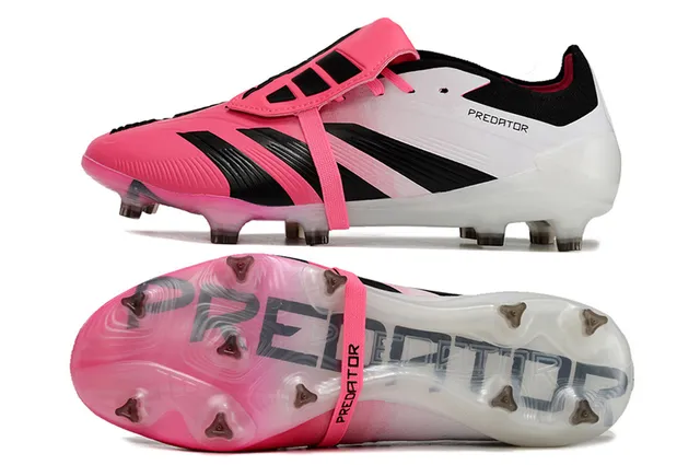 Adidas Predator Rosa Preto cadarço assimétrico jaula sola transparente campo firme sapatos de futebol 6
