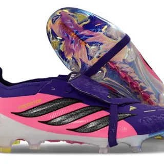 Adidas Predator rose violet bas de coupe col chaussette lacets asymétriques crampons sol ferme chaussures football