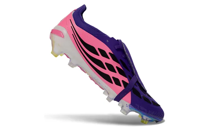 Adidas Predator rosa roxa baixo gola meia cadarço assimétrico solo firme sapatos de futebol 2