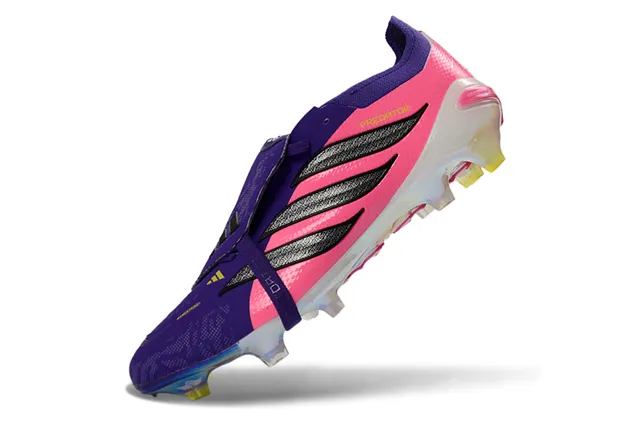 Adidas Predator rosa roxa baixo gola meia cadarço assimétrico solo firme sapatos de futebol 3