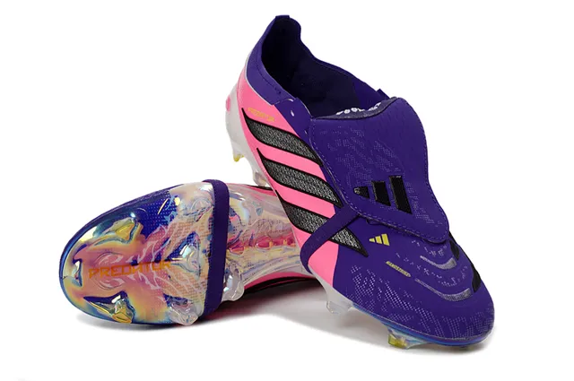 Adidas Predator rosa roxa baixo gola meia cadarço assimétrico solo firme sapatos de futebol 4