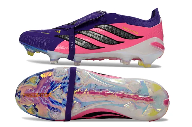 Adidas Predator rosa roxa baixo gola meia cadarço assimétrico solo firme sapatos de futebol 6