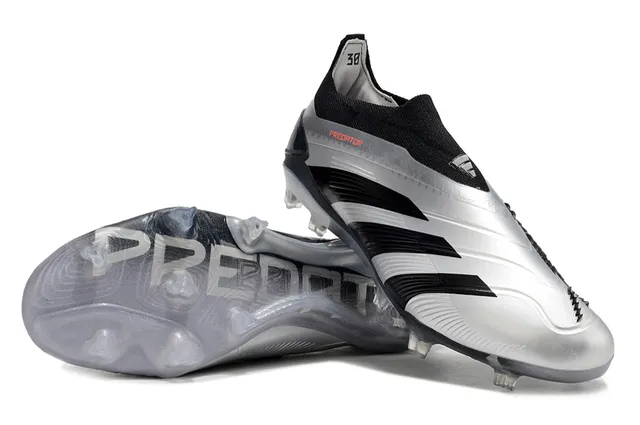 Adidas Predator prata preto solo firme sapatos de futebol 5